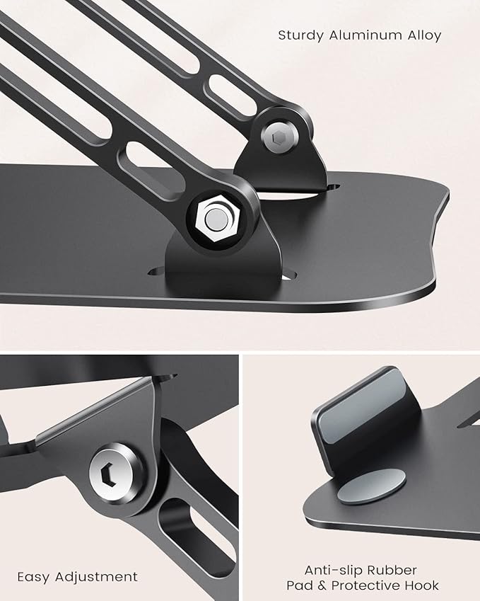 Laptop Stand, Adjustable Laptop Stand for Desk, Aluminum Computer Stand Portable Laptop Riser, Foldable Laptop Holder for Mac HP ASUS Acer Surface ThinkPad Dell Lenovo