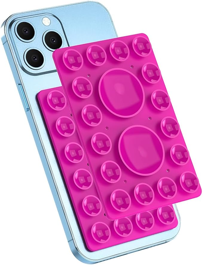 Silicone Suction Holder, Silicon Adhesive Phone Accessory for iPhone and Android, Hands-Free Mirror Shower Phone Holder, TikTok Videos and Selfies (Rose Pink, Single Sided)
