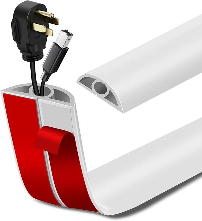 Floor Cord Cover Self Adhesive Cord Hider Floor Extension Cord Covers for Floor Power Cord Protector Cable Management Prevent Cable Trips Cable Cavity 0.32" W x 0.32" H (White, 3.3Ft)