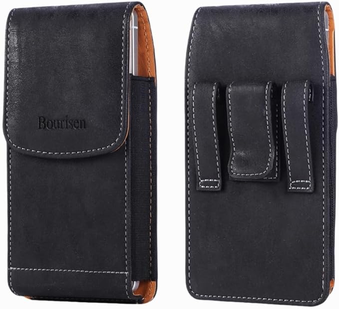 Universal Phone Holster Phone Pouch Case Belt Clip Belt Loops Card Slot Faux Leather for Man iPhone 17/16/15pro max,16/15Plus,Samsung S25 24 S23 S22 Ultra (Black&Yellow, XL(6.6"x3.4"x0.8"))