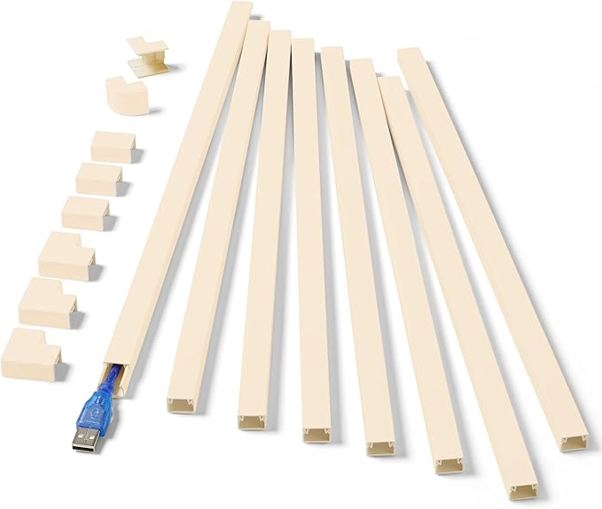 One-Cord Hider Kit, 126in (8 x L15.7in) Cable Covers for Wires on Wall, Mini Wire Hider for Wall Mounted TV, Beige Cable Raceway, Paintable Cord Cover Cable Management for Home Office, W0.6in x H0.4in