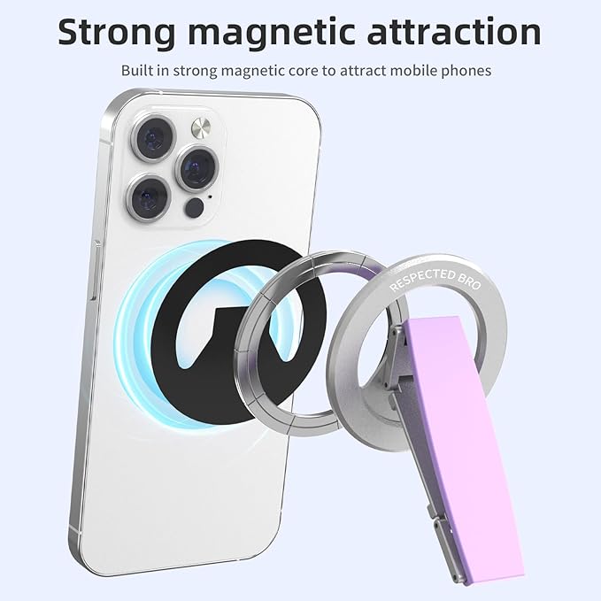 RESPECTED-BRO-Magnetic-Phone-Grip-Stand, Magnetic Phone Ring Holder Kickstand with Silicone Finger Strap, Compatibility for iPhones, Androids, and More (Purple)