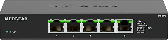 NETGEAR 5-Port Multi-Gigabit Ethernet Unmanaged Essentials Network Switch (MS305) - with 5 x 1G/2.5G, Desktop or Wall Mount, and Limited 3 Year Protection