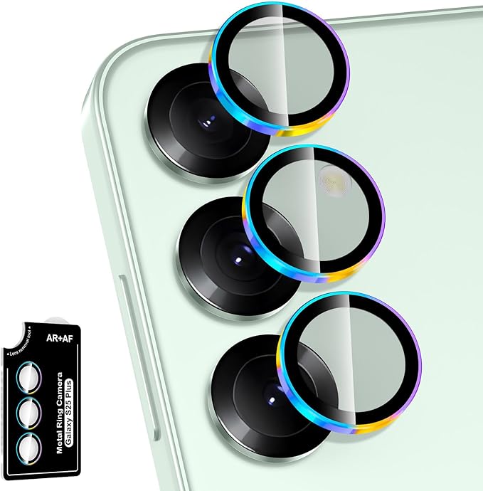for Samsung Galaxy S25 Plus Camera Lens Protector, Individual Metal Ring Tempered Glass Lens Cover, [Strong Adsorption] Scratch Resistant Ultra-Thin HD Clear Lens Cover, 1 Set-Colorful Ring