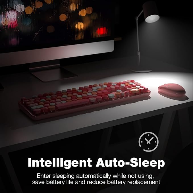 KNOWSQT Wireless Keyboard and Mouse Combo, Pink Colorful 2.4G Typewriter Full-Size Cute Keyboards - USB Receiver Plug and Play, for Computer, PC, Laptop, Desktop, Windows