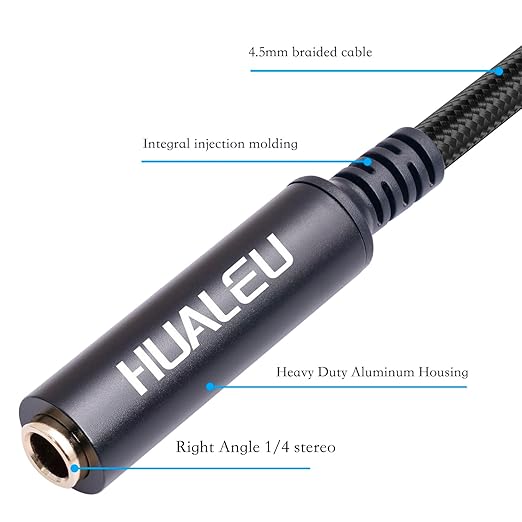 HUAELU 2Pack 3.3FT Right Angle 6.35mm TRS Stereo Male to Female Audio Cable,Right Angle 1/4 TRS Male to Female Stereo Headphone Guitar Extension Cable Cord for Amplifiers,Headphone