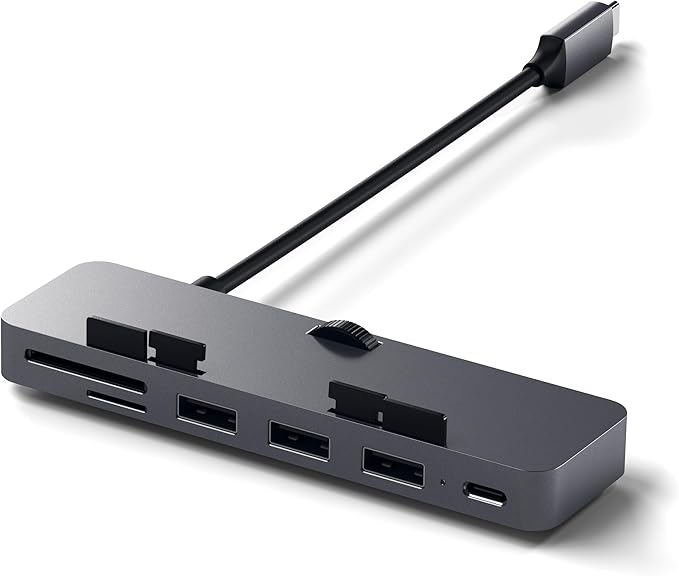 Satechi Aluminum Type-C Clamp Hub Pro with USB-C Data Port, USB-A 3.0 Data, Micro/SD Card Reader - Compatible with 2020/2019/2017 iMac & iMac Pro, Does Not Fit 2021 iMac (Space Gray)