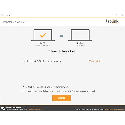 LAPLINK Easy Transfer Cable for Windows, Includes PCmover Express Software and USB 3.0 PC to PC Cable, Single Use License, Transfers Files, Settings, and User Profiles. Compatible with Windows 11