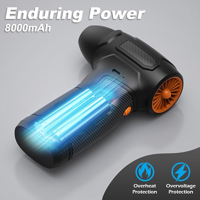 Compressed Air Duster - 200,000RPM Electric Air Duster, Canned Air Blower Alternative for PC, Keyboard, Building Toys, Campfire, Leaf, Home Cleaning (Orange)