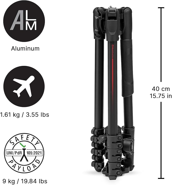 Manfrotto Befree Advanced AS, Camera Tripod, Lever Lock,Compatible with Arca-Swiss, Portable and Compact, Aluminum, Travel Tripod Kit, Ball Head, for DSLR, Mirrorless, Camera Accessories