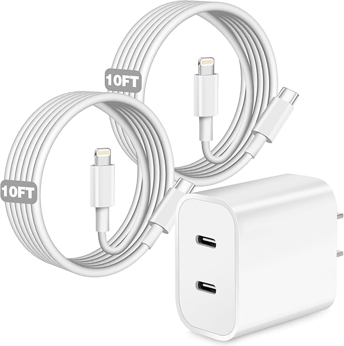 iPhone Charger,Dual Port USB C iPhone Charger Fast Charging Block,Super Fast Apple Double Type C Wall Chargers,2Pack 10FT Quick USB C Lightning Cable for iPhone 14 Pro Max/13 Pro/12/11/MiNi/XS/XR/8/SE