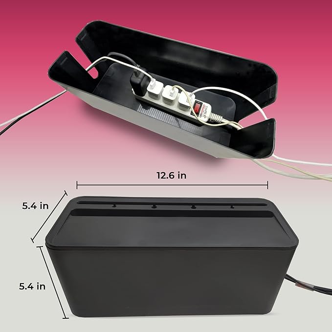 Cable Management Box Cord Organizer - The Cable Storage Box can Manage Hide Plugs Wires Power Strips USB Hub Router TV Computer Desk Cable for Home and Office Medium Black