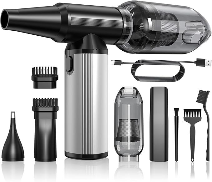 BOBYE Electric Compressed Air Duster & Keyboard Cleaner, 2-in-1 Blower & Vacuum with 180W Brushless Motor, 6000mAh Battery, 3-Gear Adjustable for Computers, Cars, Furniture, and Outdoor Cleaning