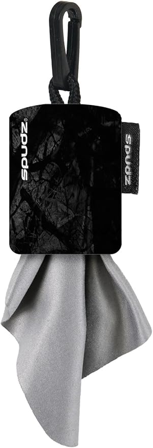 SPUDZ Classic Microfiber Lens Cleaner – Clip-On Pouch, Washable – for Binoculars, Scopes, Glasses, Screens | Stealth Shadow, 6 x 6 Inch (2-Pack)