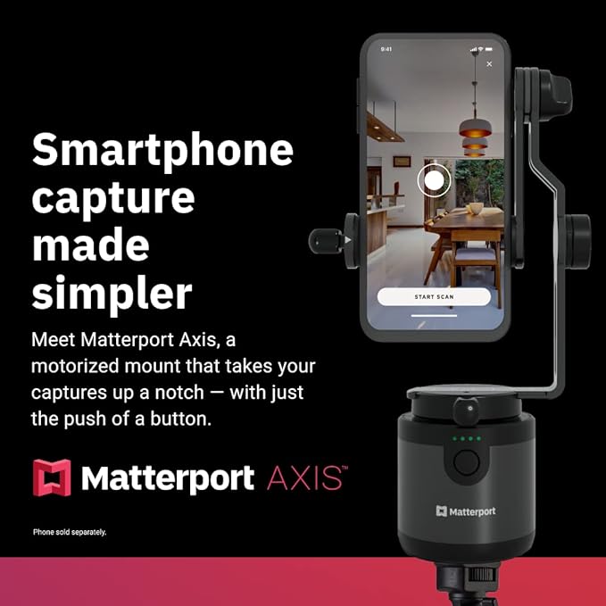 Matterport Axis Gimbal Stabilizer for Smartphone Camera - Motorized Rotating Mount for Professional 3D 360 Photo Scans Includes Portable Tripod, Remote and 12 Month Starter Kit for 3D Model Scans