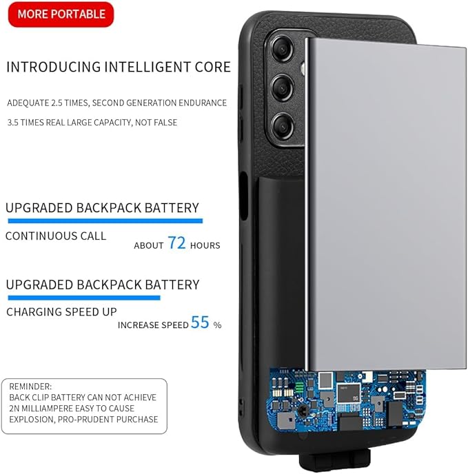 Fey Battery Case for Galaxy A34, Extended Charging Cases for Samsung Galaxy A34 5000mAh Rechargeable External Backup Power Bank Charger Cover, Black