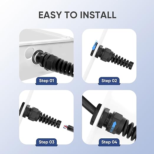 Strain Relief Cord Connector,LISTENJIALE 10Pcs NPT 1/4" Waterproof Cable Gland Flex Spiral Strain Relief Adjustable 4-8mm Cable Connector Nylon Joint with Gaskets(Black)