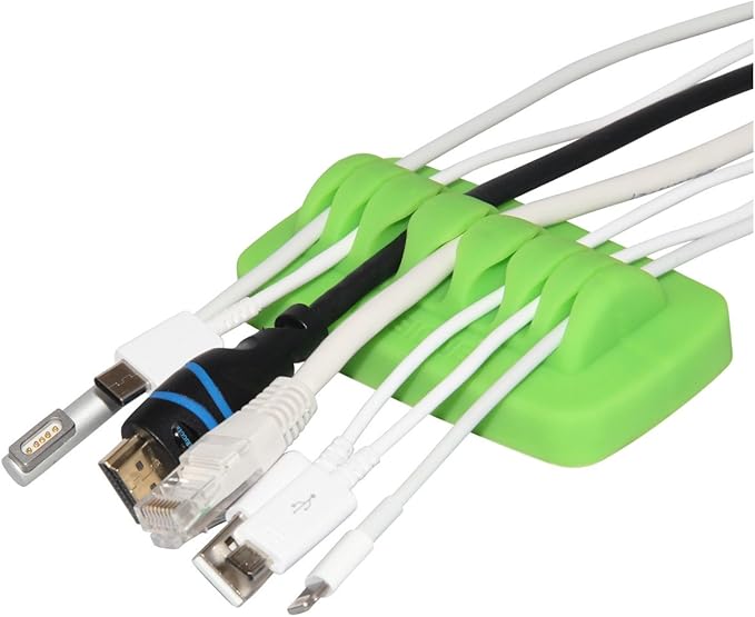 Heaviest Cable Organizer on The Market! Compact and Weighted Desktop Cord Holder and Cable Organizer, Eco-Friendly Silicone, No Bad Smell, Bundled with 4 Reusable Cable Ties! (Green)