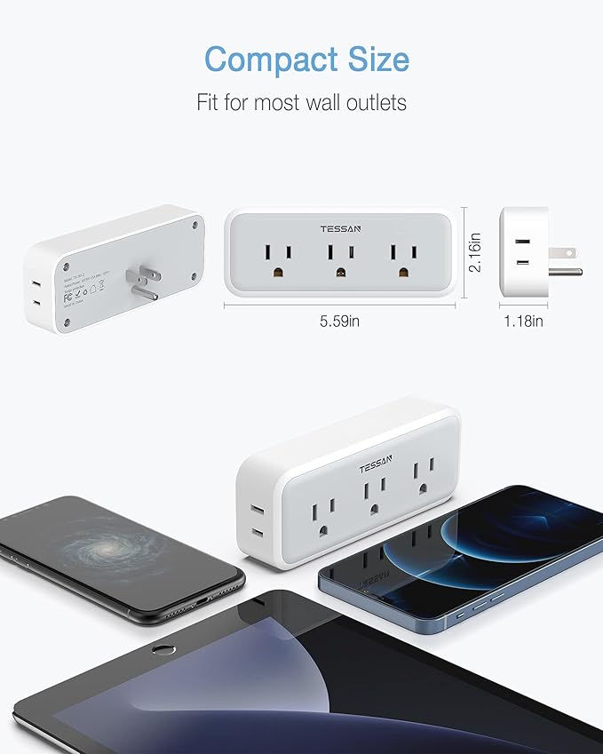 Multi Plug Outlet Extender, TESSAN Surge Protector Wall Plug Splitter with 5 Electrical Outlet Expander, Multiple Plug Adapter for Travel Home Office
