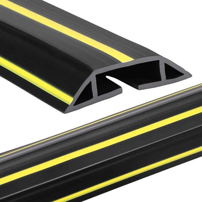 Pangda 30 FT Floor Cable Cover Heavy Duty Cord Cover Protector Power Cable Protector Soft Extension, Organize and Protect Wire on Floor for Home Office or Outdoor Settings (Black, Yellow)