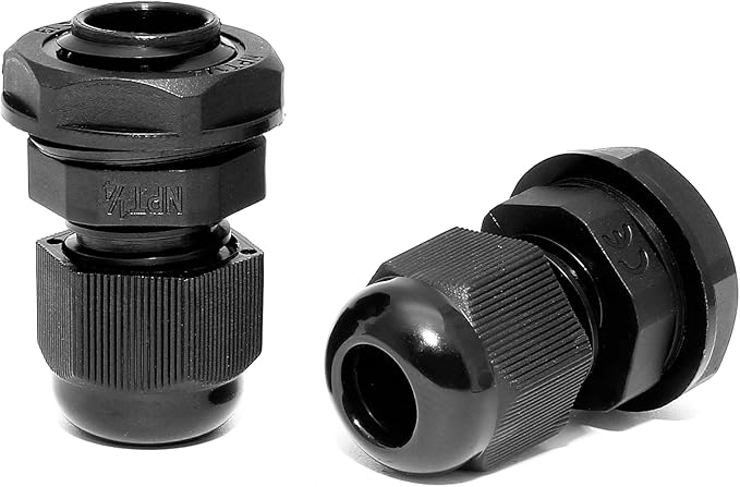20 Pcs 1/4" NPT Nylon Cable Glands, IP68 Waterproof Adjustable Cord Grip Cable Connector Strain Relief Wire Protectors for 4-6mm Cable Diameter, Black