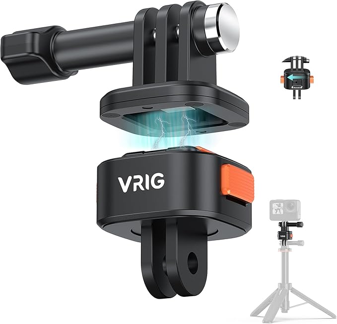 VRIG Mini Quick Release Base Mount for Action Camera, Magnetic Tripod Mount Adapter Compatible with DJI OSMO Action 5Pro/4/3,Go-Pro Hero 13/12/11/10, Akaso, Insta360 (Magnetic Accessories)
