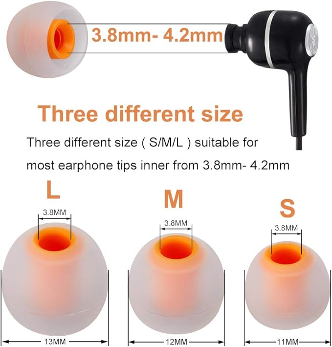 Earbud Tips Soft Silicone Earbuds Replacement Tips Fit for in-Ear Headphones(Inner Hole from 3.8mm - 4.2mm Earphones) 9 Pairs S/M/L