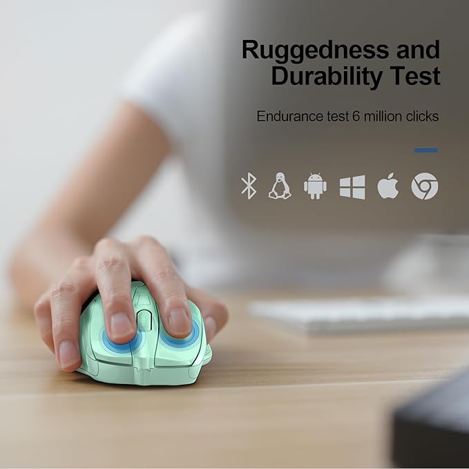 TECKNET Wireless Mouse (2.4G & BT5.0/3.0) Silent 4800 DPI Computer USB A & Bluetooth Mouse 6 Buttons, Wide Compatibility - Green