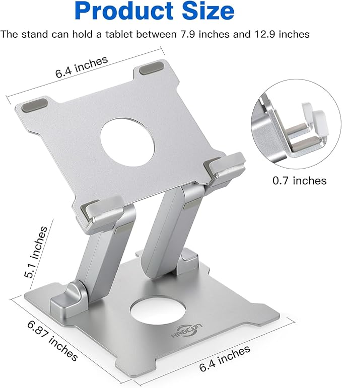 KABCON Quality Tablet Stand,Adjustable Foldable Eye-Level Aluminum Solid Up to 15-in Tablets Holder for Microsoft Surface Series Tablets,iPad Series,Samsung Galaxy Tabs,Amazon Kindle Fire,Etc.Silver