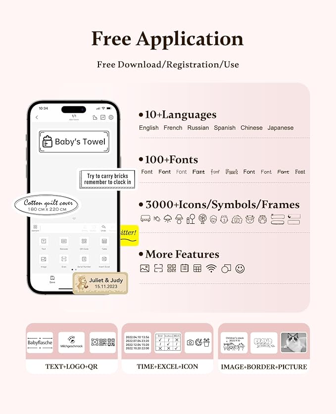 NIIMBOT Label Maker Bluetooth Mini Label Printer D11 2024 Version, Portable Label Maker with Tape Thermal Sticker Small Labeler, 300 DPI High Clearity Rechargeable, Pink