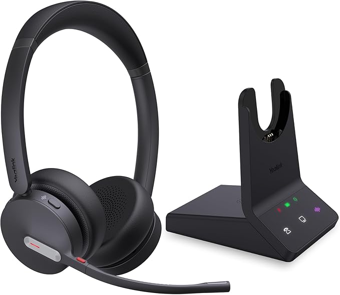 Yealink WH64 Dual UC DECT & Bluetooth Wireless Headset, 606ft Range,Zoom Certified, On Ear Work Headphones with 3X Noise Cancelling Mic, 32 Talk Time, Office Desk IP Phone, PC,Computer