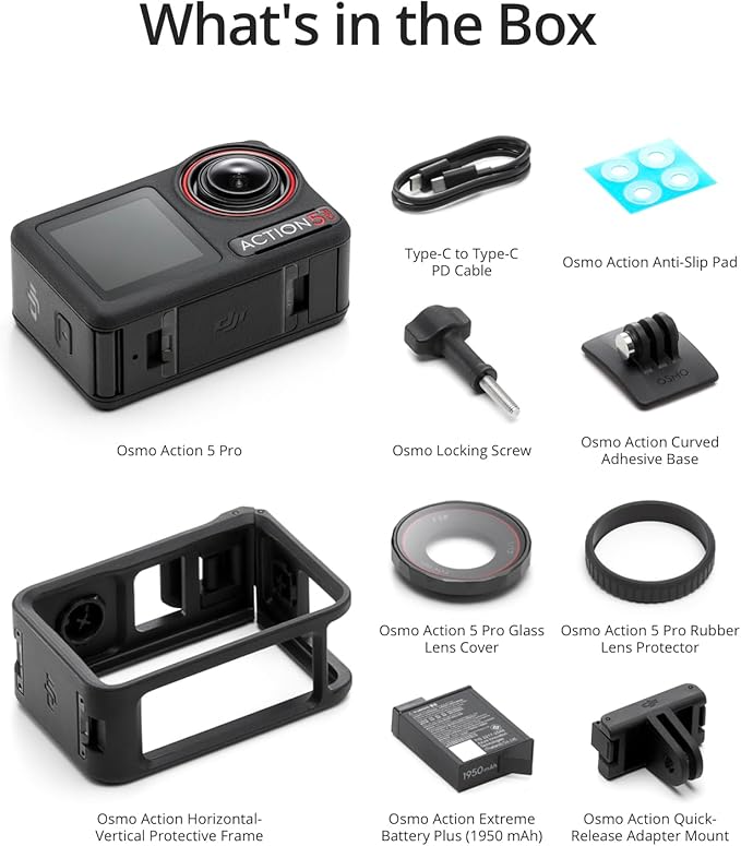 DJI Osmo Action 5 Pro Standard Combo, Waterproof Action Camera with 1/1.3" Sensor, 4K/120fps Video, Subject Tracking, Stabilization, Dual OLED Touchscreens, Action Camera 4K Ideal for Sports, Vlog