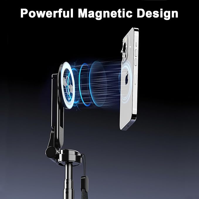 Magnetic Selfie Stick with Remote, 360° Rotation Phone Tripod, 4-in-1 Multifunctional Magnetic Phone Selfie Stick, Mini Portable Extendable Mag Tripod for Cell Phone Video Recording Trave