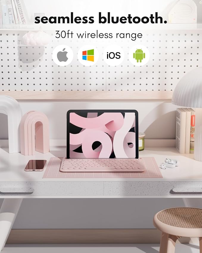 Macally Bluetooth Keyboard for Tablet | Wireless Keyboard for iPad mini/Air/Mini, iPhone (Multi-Device, Built-in Stand, Rechargeable) Easy to Use and Cute Portable