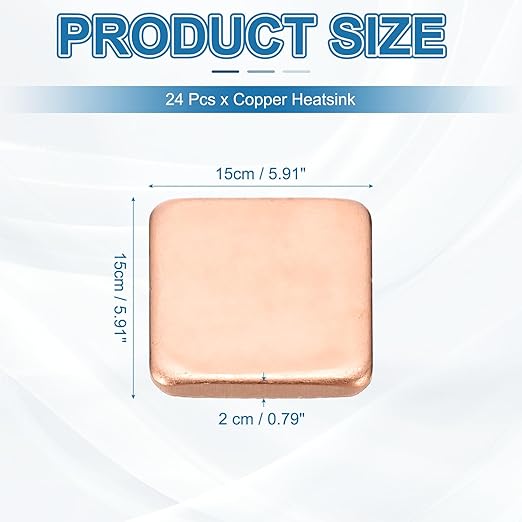 PATIKIL Copper Heatsink Pad Shims, 24 Pcs 15x15x2mm Copper Pad Shim IC Chipset GPU CPU Thermal Heatsink for Cooling Laptop Desktop Computer