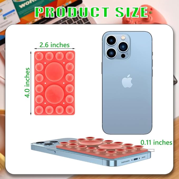 Silicone Suction Phone Holder Mount, Adhesive Accessory for iPhone and Android, Hands-Free Mirror Shower Mount for TikTok Videos and Selfies (Red, Single Sided)