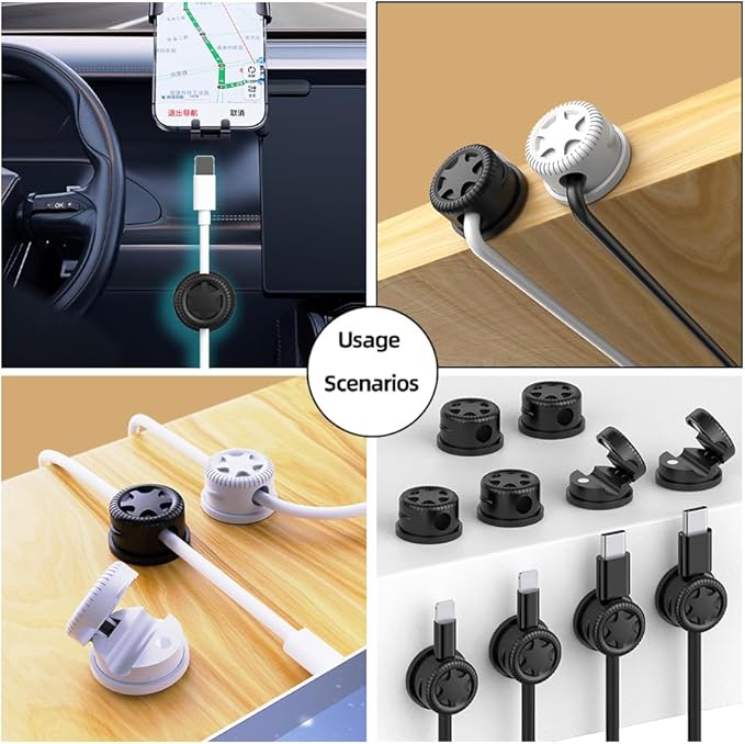 11PCS Cable Management Cord Holder Organizer, Magnetic Cable Clips Adhesive Wire Keeper, Under Desk for Bedside Nightstand Table Desktop USB Wall Car Office Workspace Accessories (White)