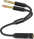 HOSONGIN 1/4 TRS Stereo Jack to Dual 1/4 TS Mono Y-Splitter Insert Cable, Nylon Braided Jacket Gold-Plated Plug Double Shielding Cable, 1 Feet