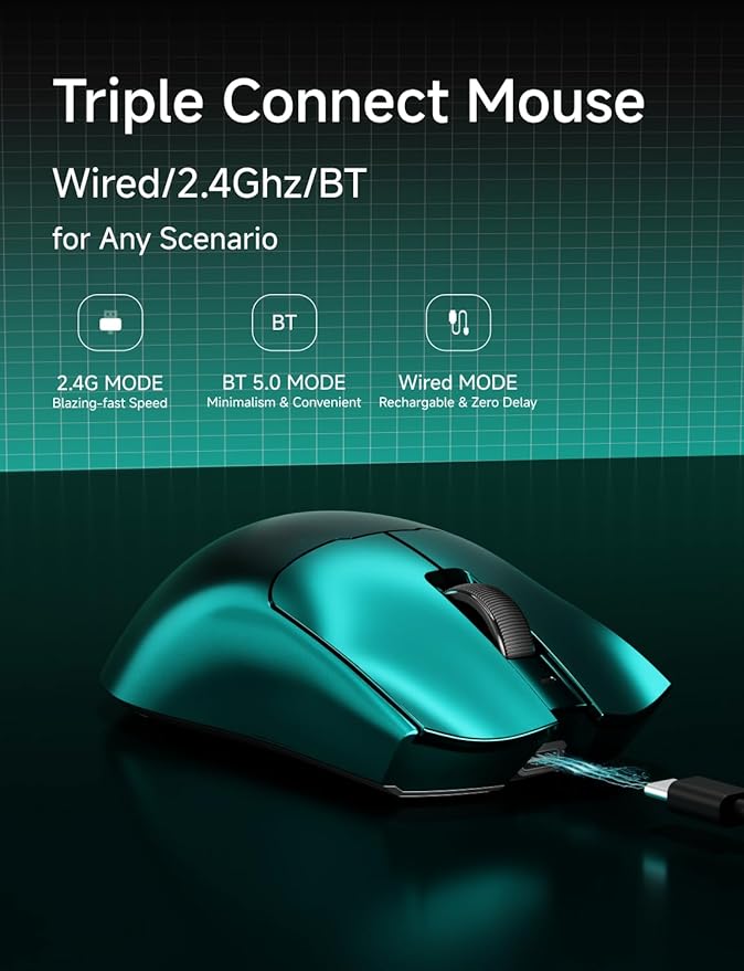 S9 Max Wireless Gaming Mouse, 59G Ergonomic Computer Mouse, Triple Modes, 8K Polling, 26K DPI, PAW3395 Optical Sensor, Kailh Switch, 250h Battery Life, Programmable for PC/Win/Mac(Green)