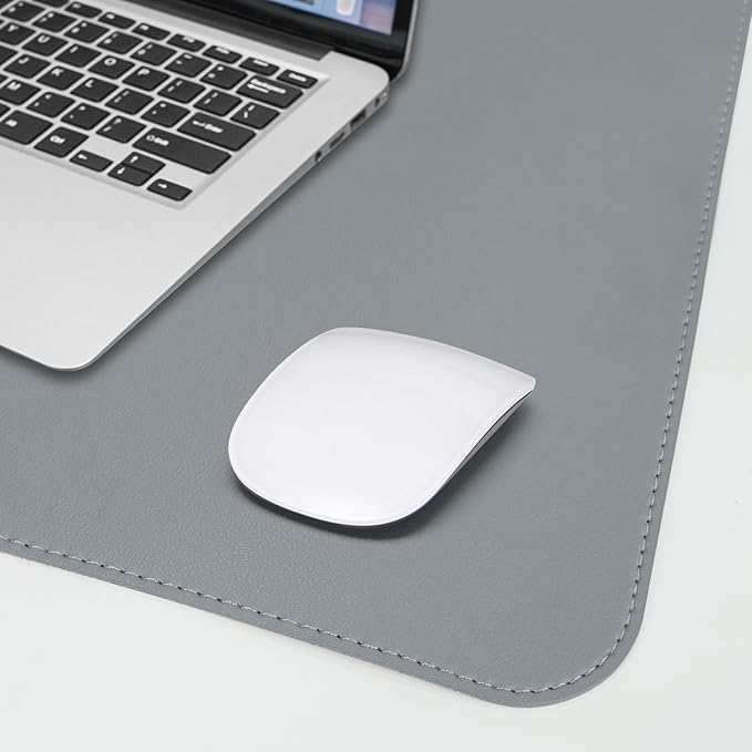 Leather Desk Protector, 47in*23.7in Large Mat with Natural Cork & PU Leather, Mouse Pad, Non-Slip Office Mat, Waterproof Writing Pad for Office and Home (Light Grey)