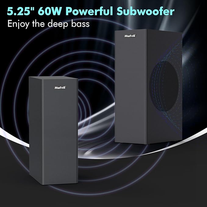 Sound Bars for TV with Subwoofer 2.1 CH 120W Soundbar for TV, for PC, Gaming, Surround Sound System TV Sound Bar Speakers, Home Theater with Bluetooth, HDMI, AUX, USB, Opt Connection, 16 Inch, MF604S