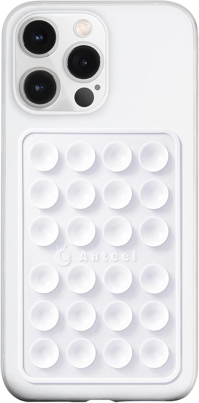 Anteel MAX Silicone Suction Phone Case Adhesive Mount, Upgraded Super Strong Grip, Durable, Easy to Use, Hands-Free Sticky Phone Holder for Selfies, Tiktok Videos, 2.56"x3.94" (White)