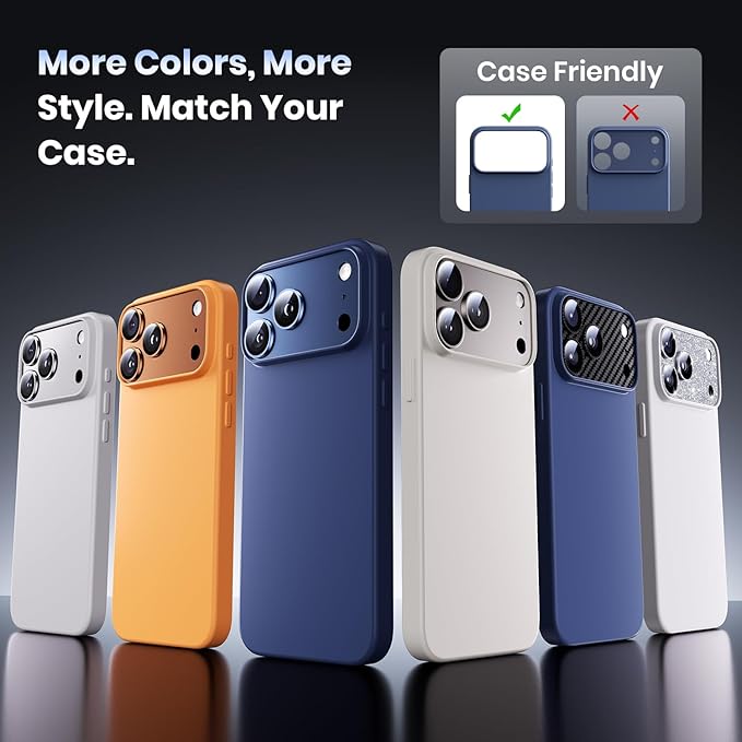 Hoerrye for iPhone 17 Pro Camera Lens Protector - [12FT Shatterproof Military Grade] [Strong Adsorption] Top 9H+ Tempered Glass Camera Screen Full Protective Cover Case Friendly,Deep Blue