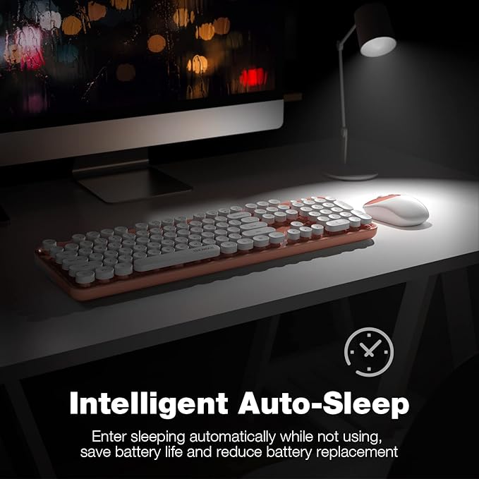 KNOWSQT Wireless Keyboard and Mouse Combo - White-Orange Full-Sized 2.4 GHz 104 Keys Typewriter Cute Keyboard, Round Keycap and Optical Mouse for Windows, Computer, PC, Laptop, Desktop