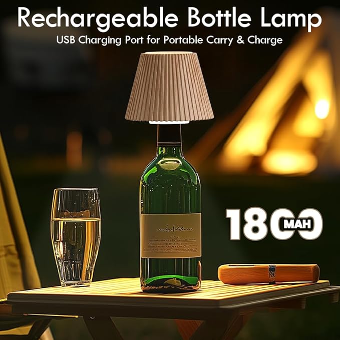 WILIT Wireless Bottle Lamp Shades for Table Lamps, 3 Level Brightness Bar Lights for Home Bar, Rechargeable Cordless Lamp for Bedroom Bar&Restaurant, Modern Wine Bottle Light, Gifts for Women