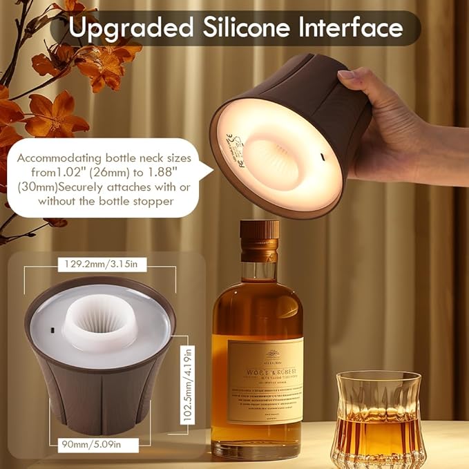 WILIT Wireless Bottle Lamp for Liquor Bottles, 3-Level Brightness Cordless Lamp Shades for Table Lamps, Battery Operated Night Light for Bedroom, Bar Decor, Living Room, Women Gifts, Gifts for Men