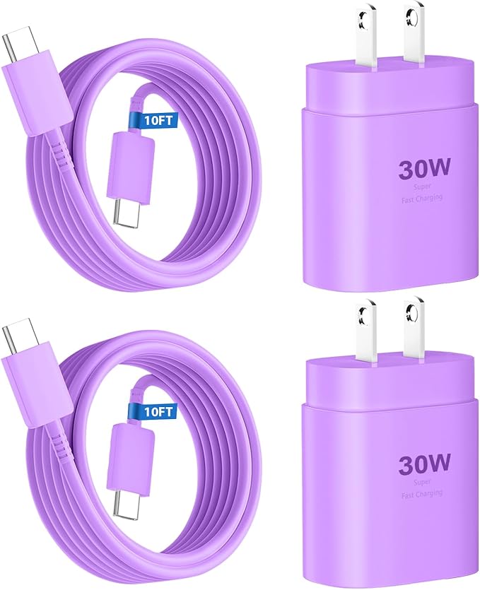 Phone 16 15 Charger,30W USB C Fast Charger Block & 10FT Long C to C Fast Charging Cable Cord for Phone 16 15/16 15 Pro Max/ 16 15 Plus/ 15 Mini,Pro 12.9/11 inch,10th Gen,Samsung Galaxy S24Ultra,Purple