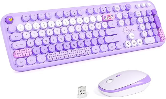KNOWSQT Wireless Keyboard and Mouse Combo - Lovely Purple Rainbow Full-Sized Typewriter Colorful Keyboards, Round Keycap USB Plug Play Retro Cute Keyboards for Windows, Laptop, PC, Desktop, Computer