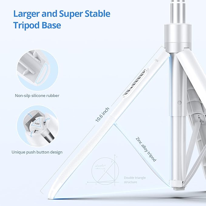 ATUMTEK 60" Selfie Stick Tripod, All in One Extendable Phone Tripod Stand with Bluetooth Remote 360° Rotation for iPhone and Android Phone Selfies, Video Recording, Vlogging, Live Streaming, White