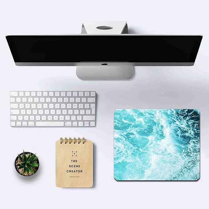 IMAYONDIA Blue Teal Green Sea Waves Mouse Pad, Square Ocean Mouse Pad Waterproof Non-Slip Rubber Base MousePads for Office Laptop, 9.5 inch x7.9 inch